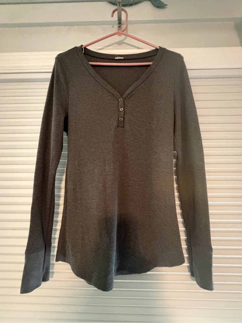 Classic Women's Long-Sleeve Henley Top - grey